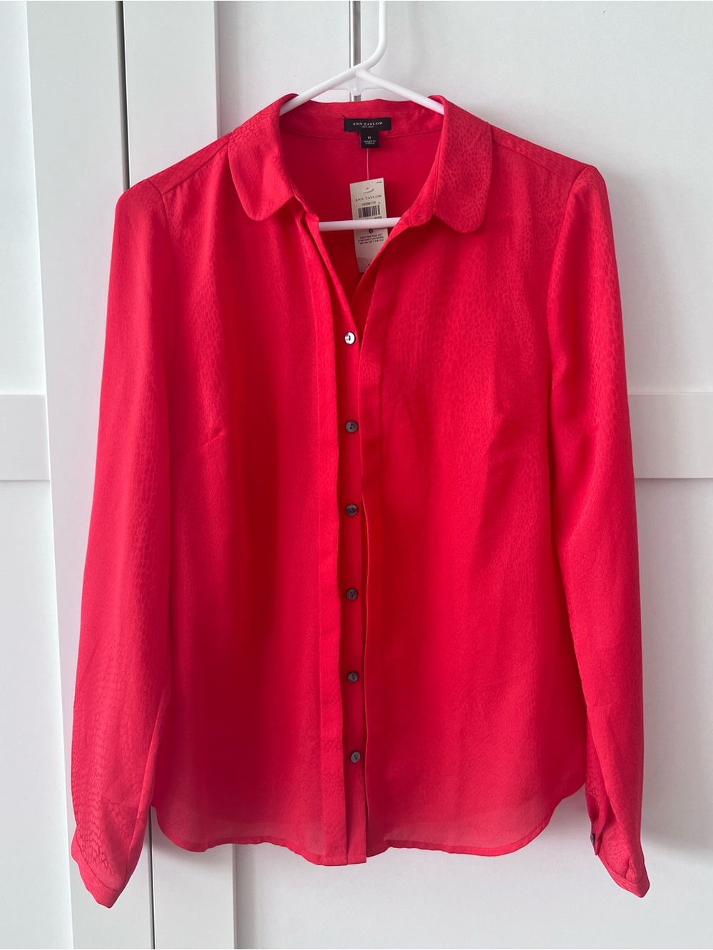 Ann Taylor Vibrant Red Sheer Button-Front Blouse